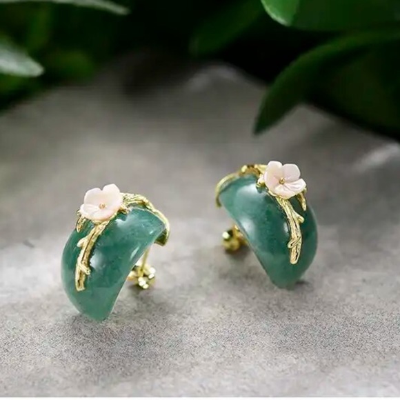 Artisan Handmade 925 Silver Natural Aventurine Quartz Earrings - Picture 9 of 14